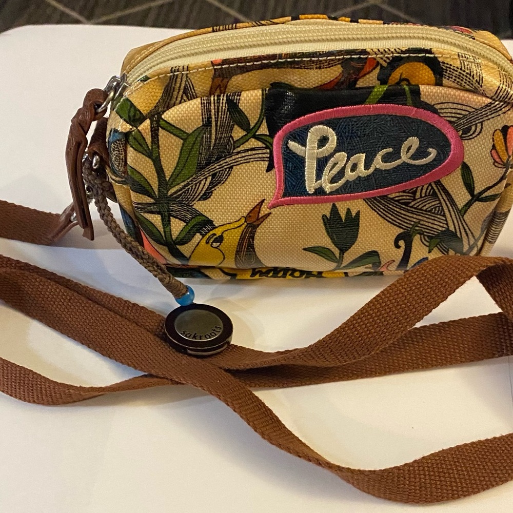 Sakroots Mini Coated Canvas Colorful Peace Print Crossbody Bag